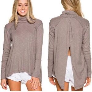 Free People We The Free Heathered Gray Turtleneck Sweater Relaxed Fit